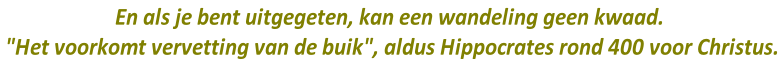 En als je bent uitgegeten, kan een wandeling geen kwaad.  "Het voorkomt vervetting van de buik", aldus Hippocrates rond 400 voor Christus.